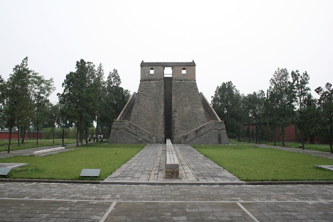 Brick Dengfeng observatory with a long stone shadow-measuring scale extending from its central opening